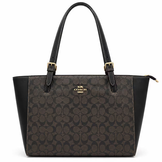 Asoyat Mollie tote bag in dark taupe logo print with black trim