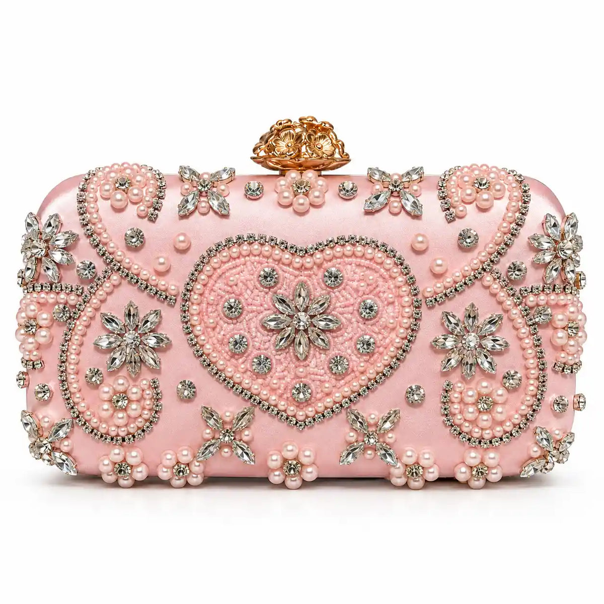 Heart Pearl Evening Clutch Bag in Light Pink, front view - Asoyat Bangladesh (Photo 6)