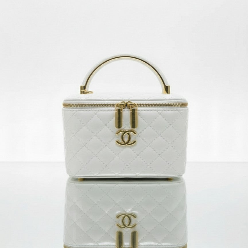 The Quilted Small Top Handle Vanity Case With Chain