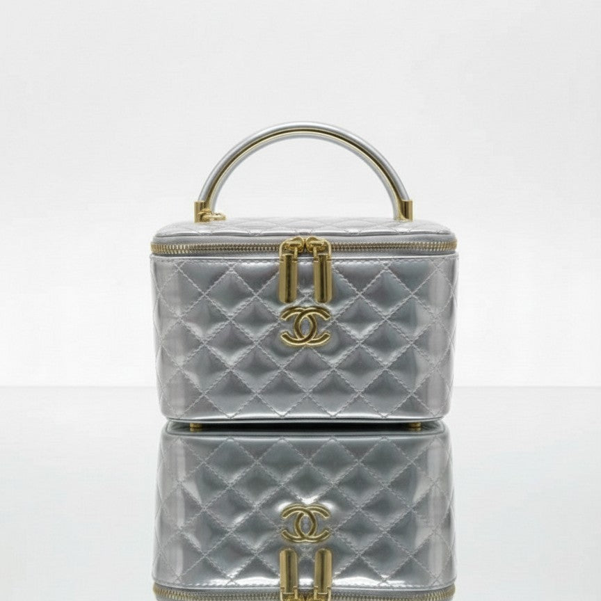 The Quilted Small Top Handle Vanity Case With Chain