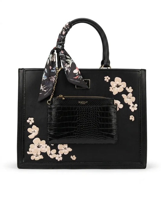 Floral Print Office Bag for women - front view - PU leather - Asoyat