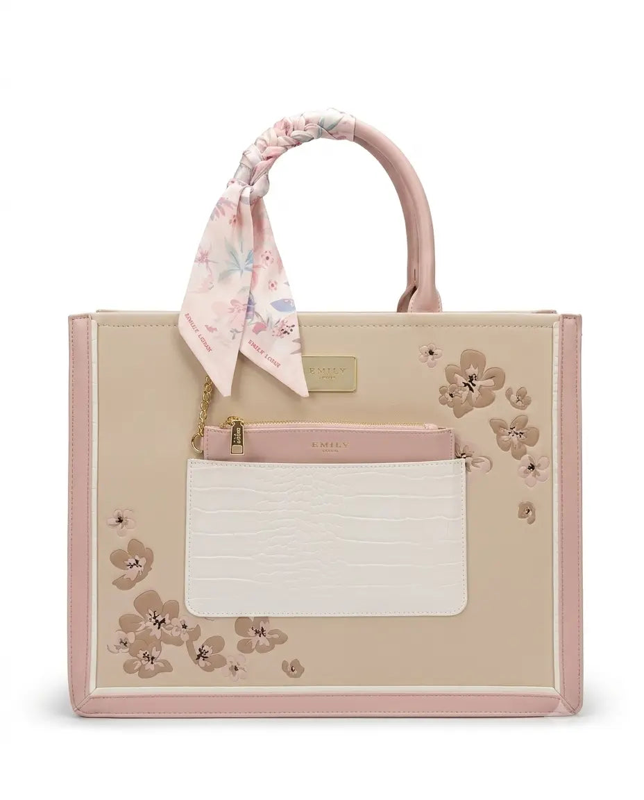 Floral Print Office Bag - interior 3-chamber view