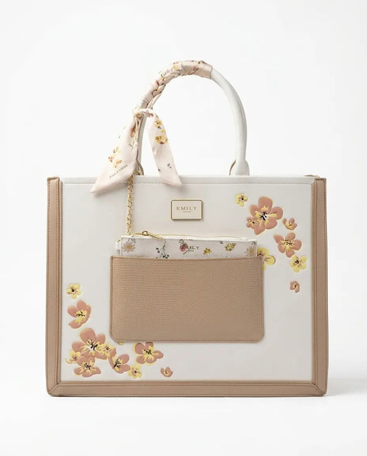 Floral Print Office Bag - side profile with long strap