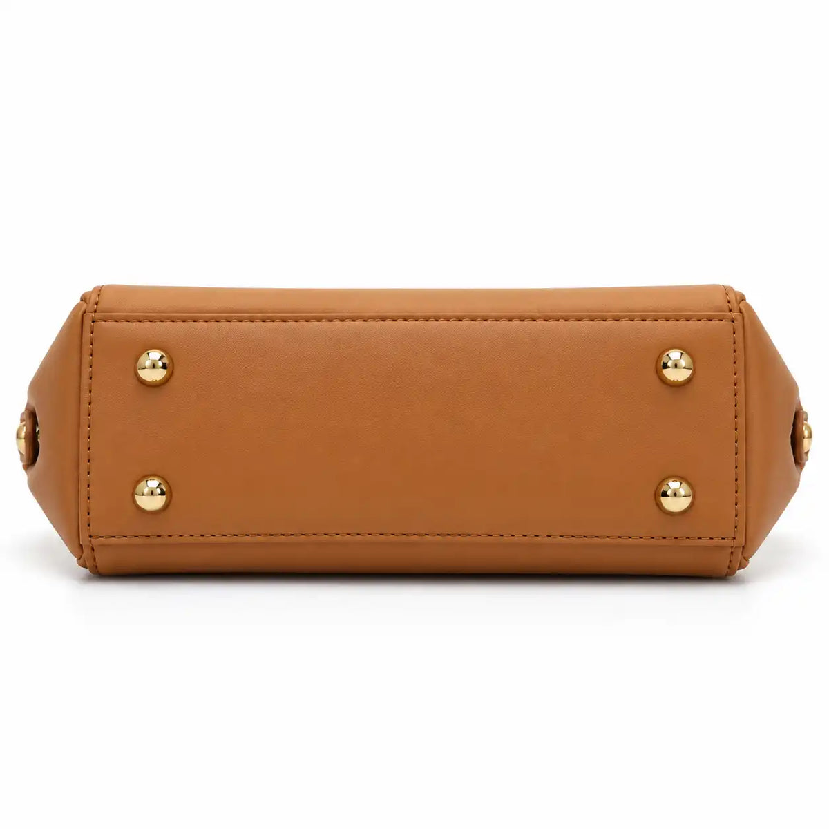 Chrisbella Gold Link Flap Shoulder Bag in Tan PU Leather, base with metal studs - Asoyat Bangladesh (Photo 7)