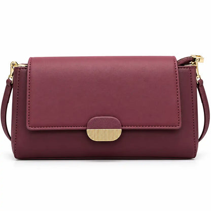 Chrisbella Gold Link Flap Shoulder Bag in Maroon PU Leather, front view - Asoyat Bangladesh (Photo 4)
