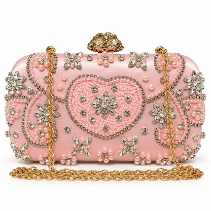 Heart Pearl Evening Clutch Bag in Light Pink with gold chain strap - Asoyat Bangladesh (Photo 3)
