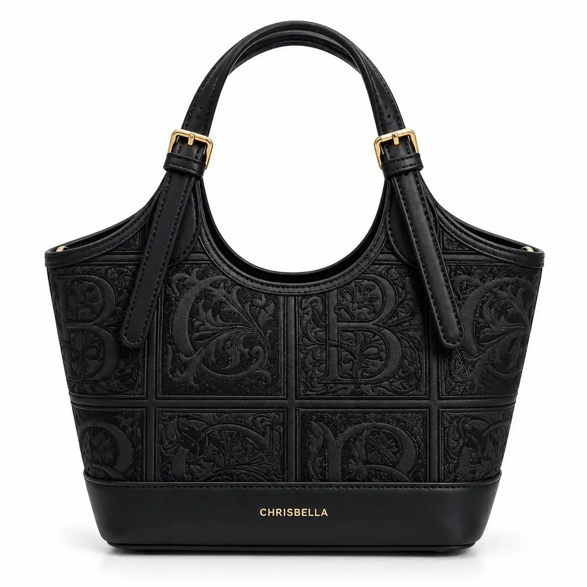 Chrisbella Embossed Mini Tote Bag in Black PU Leather - Asoyat Bangladesh (Photo 1)