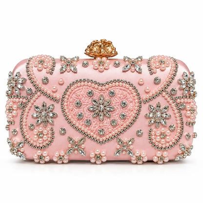 Heart Pearl Evening Clutch Bag in Light Pink, front view - Asoyat Bangladesh (Photo 6)