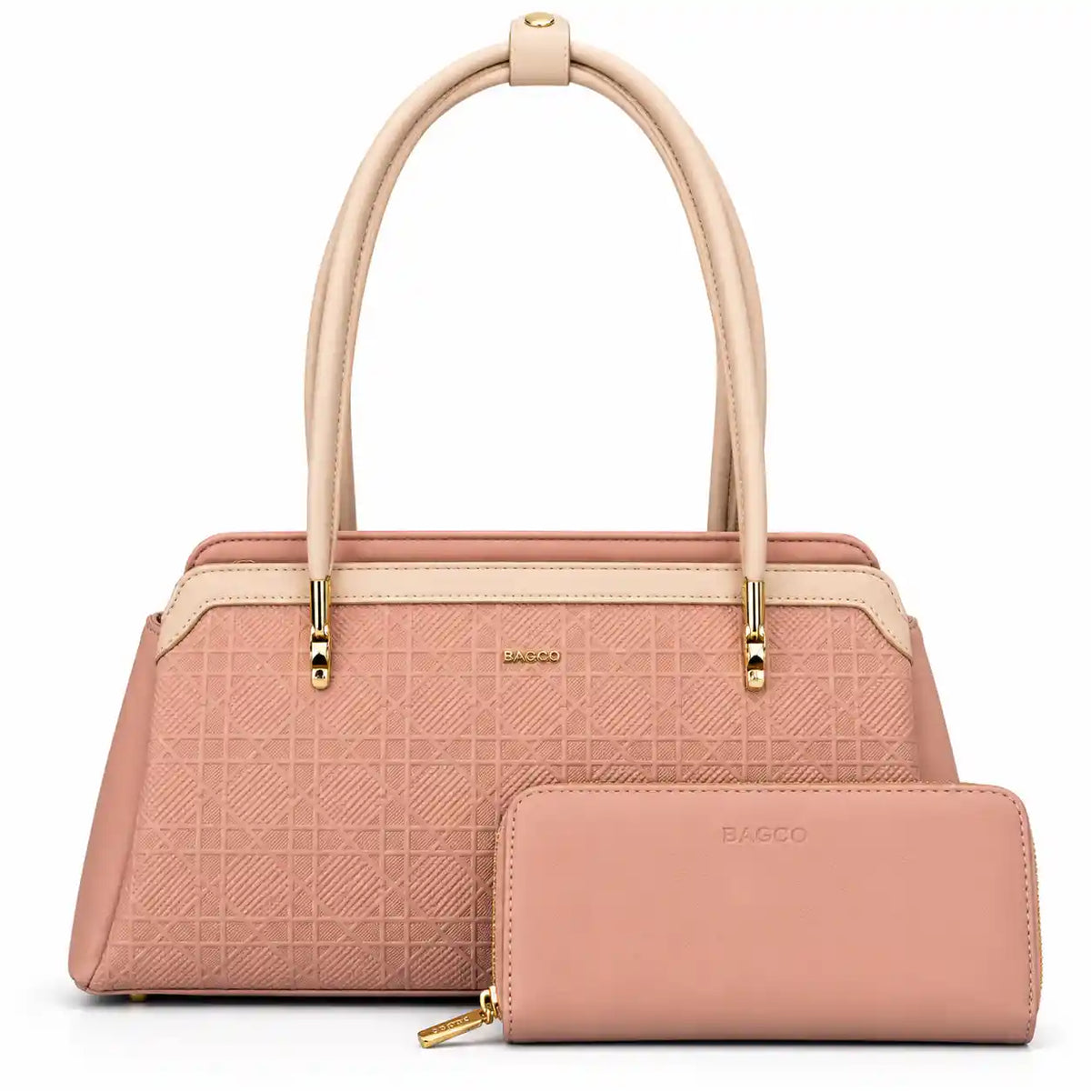 BAGCO Lattice Embossed Shoulder Bag with Wallet in Blush Pink PU Leather - Asoyat Bangladesh (Photo 2)