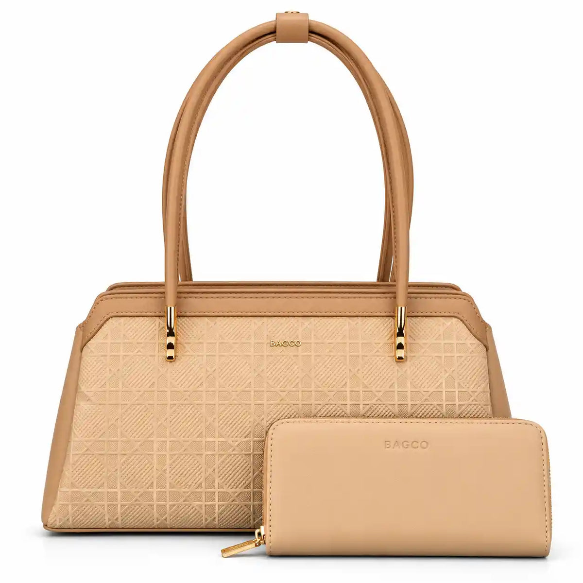 BAGCO Lattice Embossed Shoulder Bag with Wallet in Beige PU Leather - Asoyat Bangladesh (Photo 3)