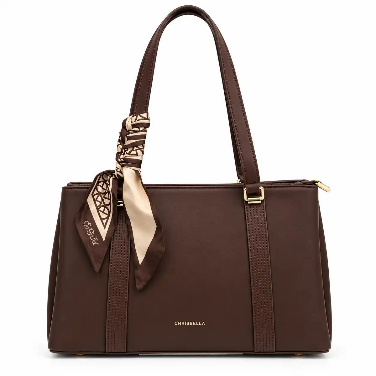 Chrisbella Scarf Accent Structured Tote Bag in Dark Brown PU Leather - Asoyat Bangladesh (Photo 3)