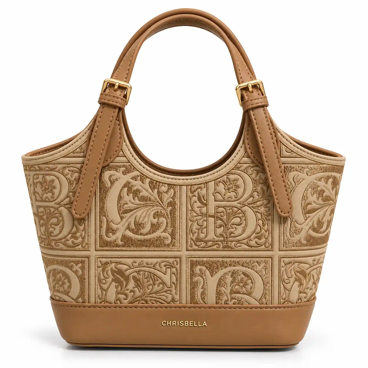 Chrisbella Embossed Mini Tote Bag in Beige PU Leather - Asoyat Bangladesh (Photo 2)
