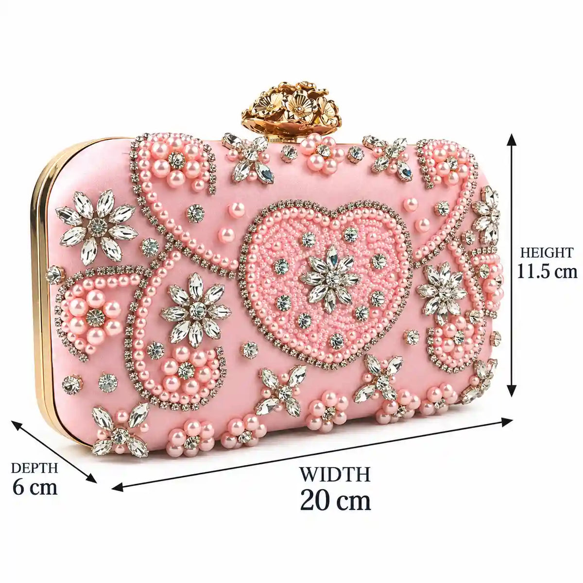 Heart Pearl Evening Clutch Bag in Light Pink, size 20 x 11.5 x 6 cm - Asoyat Bangladesh (Photo 2)