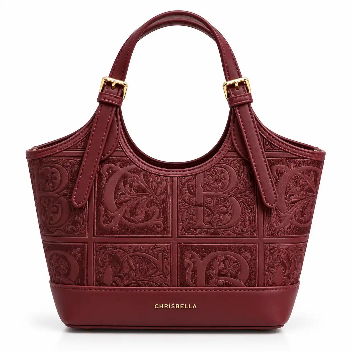 Chrisbella Embossed Mini Tote Bag in Wine Red PU Leather - Asoyat Bangladesh (Photo 3)