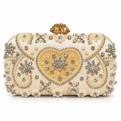 Heart Pearl Evening Clutch Bag in Champagne Gold, front view - Asoyat Bangladesh (Photo 5)
