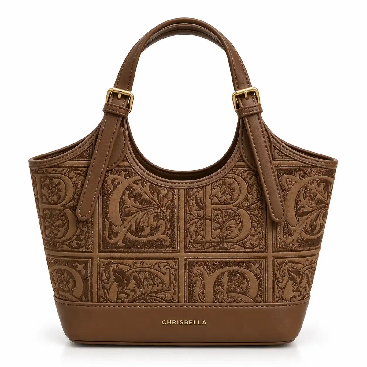 Chrisbella Embossed Mini Tote Bag in Brown PU Leather - Asoyat Bangladesh (Photo 4)